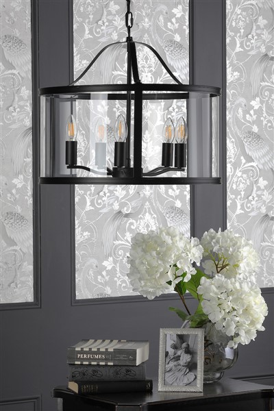 (image for) Laura Ashley Harrington 5 Light Pendant Matt Black and Glass